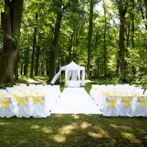 Svatební altánek, svatební židle a potahy